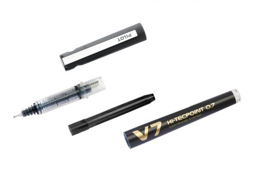 70988PT - Pilot Begreen V7 Hi-Tecpoint Cartridge System Liquid Ink Rollerball Pen Recycled 0.7mm Tip 0.5mm Line Black (Pack 10) - 4902505442865