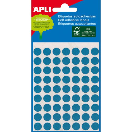 APLI Coloured FSC Circular Labels 288 per Pack 8mm - Blue - 02045 