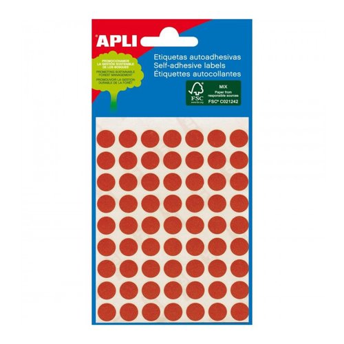 APLI Coloured FSC Circular Labels 288 per Pack 8mm - Red
