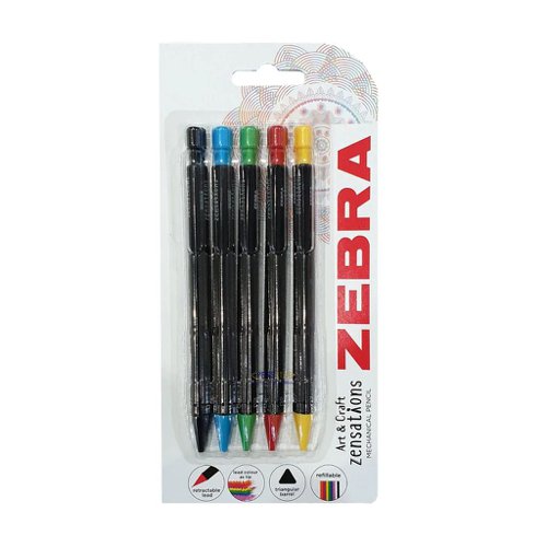 Zebra Zensations Mechanical Colour Pencils, Ergo Grip, 2mm Lead, No need to Sharpen, Card of 5 Asstd - 02588
