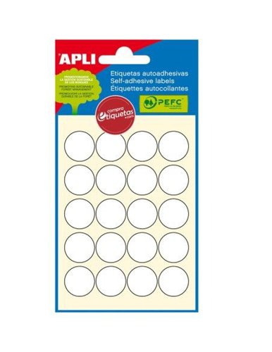 APLI White FSC Circular Labels 19mm Diameter, 120 per Pk