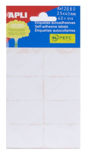 APLI White FSC Rectangular Labels 25 x 40mm, Bag of 48 Labels