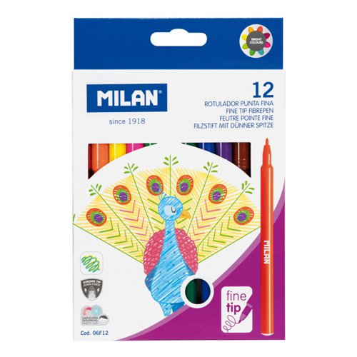 Milan Fine 2mm Point Washable Fibrepen Set of 12 Colours 