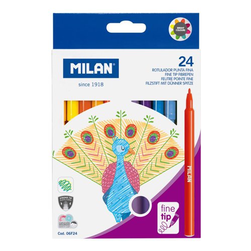 Milan Fine 2mm Point Washable Fibre pens; Set of 24 colours.