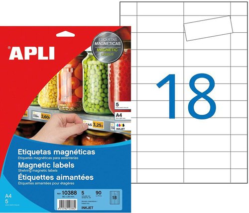 APLI Magnetic Shelf Edge Labels 80x28mm, 5 Sheets, 18 Per Sheet - 10388