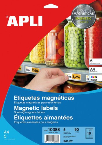 APLI Magnetic Shelf Edge Labels 80x28mm, 5 Sheets, 18 Per Sheet - 10388