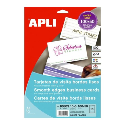 APLI 200g White Printable Business Cards, 89x51mm 150pk 