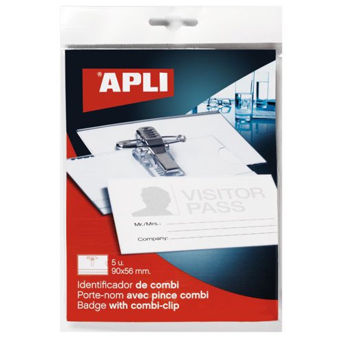 APLI Plastic 90x56 Combi & Pin Badge & Inserts, 5 Pack, Hang carded