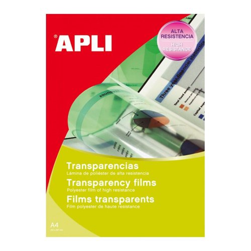 APLI A4 Ink Jet Clear Transparencies, Mono Printing, 50 Sheets - 1230IJ