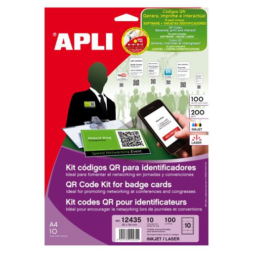 APLI Create Your Own Exhibition Cards, QR Badges Etc. Software Included 100 Card Pack, 90x54mm  - 12435