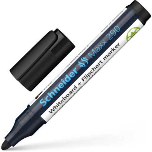 Schneider Maxx 290 - Dual Purpose Drywipe/Flipchart Marker Cap Off, Black, Recycled Barrel - 129001