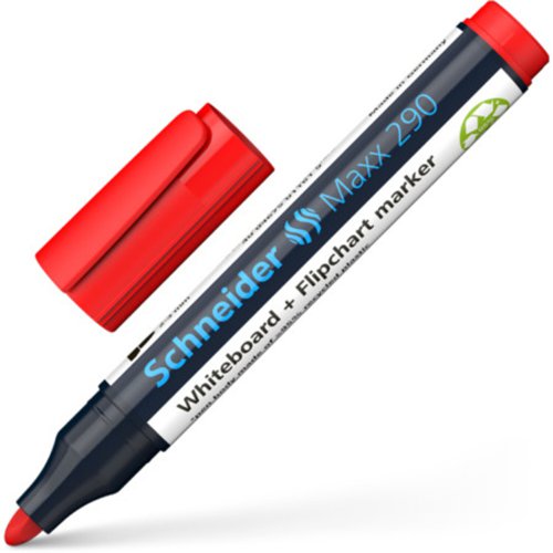 Schneider Maxx 290 - Dual Purpose Drywipe/Flipchart Marker Cap Off, Red, Recycled Barrel -129002