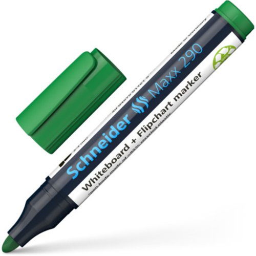 Schneider Maxx 290 - Dual Purpose Drywipe/Flipchart, Cap Off Marker Green, Recycled Barrel - 129004
