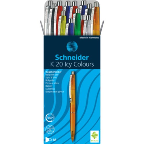 Schneider K20 ICY Retractable Ballpens, 6 Asstd Colours, Blue ink - 132000