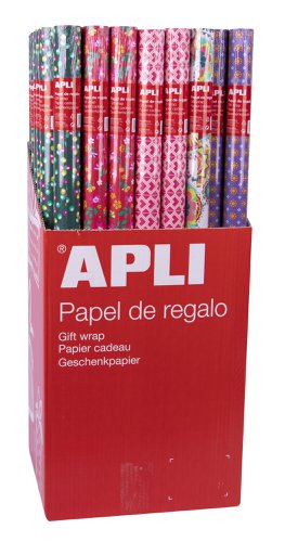 APLI Gift Wrapping Paper 0.7x2m 5 Asstd, Box 55 Rolls