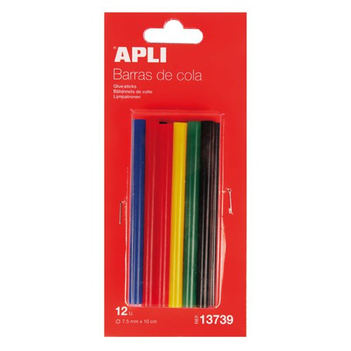 APLI 20W Glue Gun Colour Sticks 3D, 7.5mm, 6 Asstd, 5 Pack - 13739
