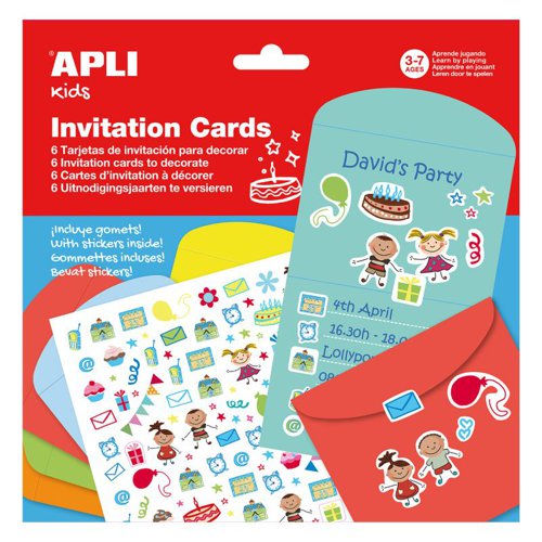 APLI Invitation Cards with Stickers, 6 Card Pack 