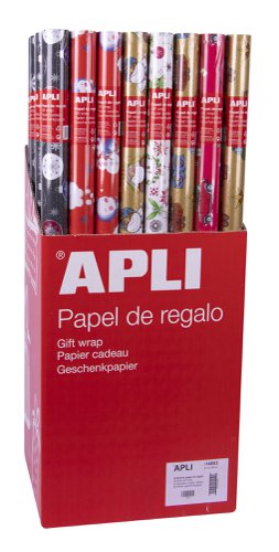APLI Giftwrap Paper in Roll, 2mx70cm, Xmas Asstd Designs, 5 Asstd. Box 55 Rolls