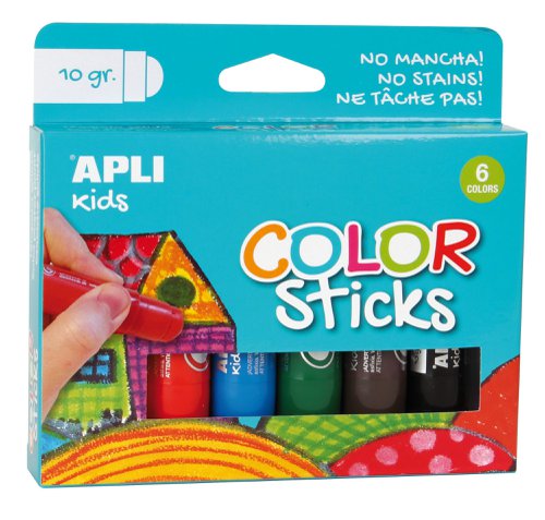 APLI Kids Twist Up Tempera Paint Colour Sticks 6pk Hang carded