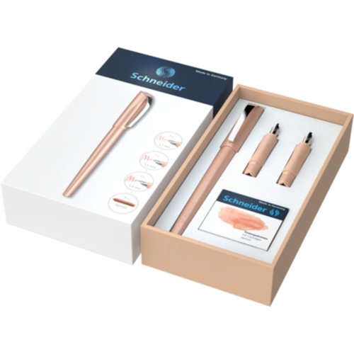 Schneider Callissima Calligraphy & Writing Fountain Pen Gift Set - Apricot Gift Set contains  3 Nibs & Coloured Ink cartridges