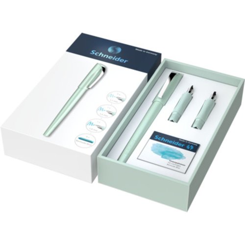 Schneider Callissima Calligraphy & Writing Fountain Pen Gift Set - Mint Gift Set contains  3 Nibs & Coloured Ink cartridges