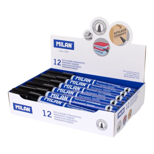 Milan Box of 12 Permanent Markers -Chisel Tip; Black