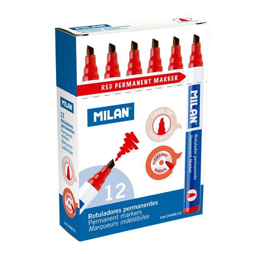 Milan Box of 12 Permanent Markers -Chisel Tip; Red