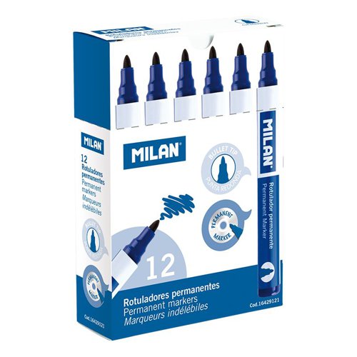 Milan Box of 12 Permanent Markers -Bullet Tip; Blue