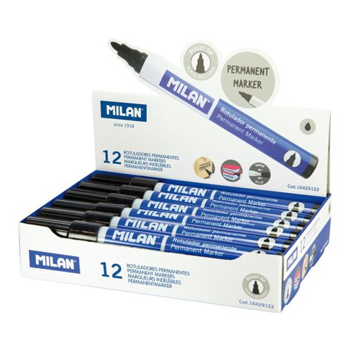Milan Box of 12 Permanent Markers -Bullet Tip; Black