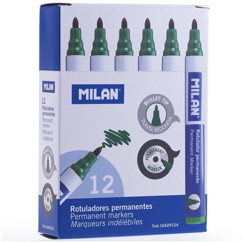 Milan Box of 12 Permanent Markers -Bullet Tip; Green