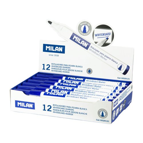 Milan Drywipe Whiteboard Marker Large Bullet Tip - Blue ( Box 12 )