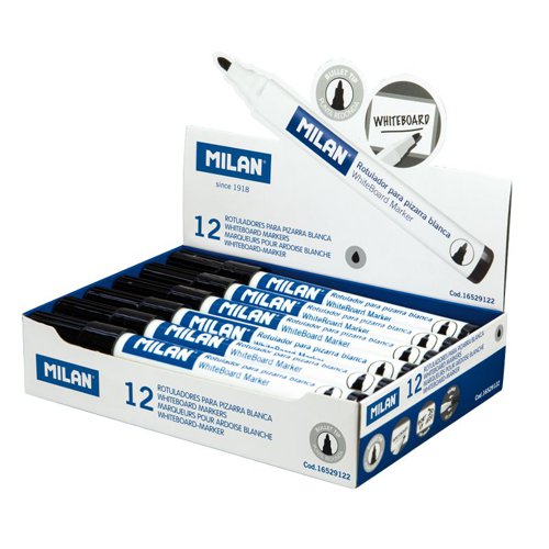 Milan Drywipe Whiteboard Markers; Large Bullet Point  - Black  ( Box 12 ) - 16529122