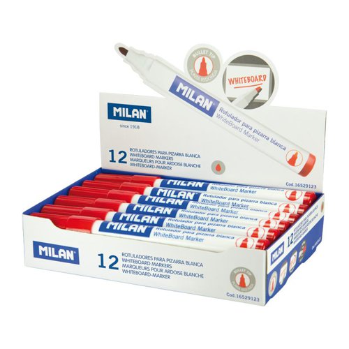 Milan Drywipe Whiteboard Markers; Large Bullet Point - Red  ( Box 12 )