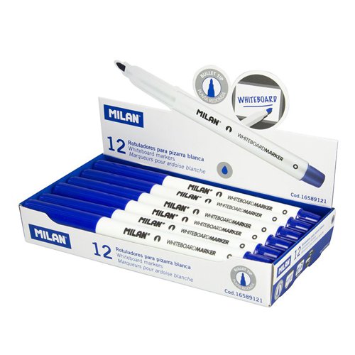 Milan Slimline Drywipe Whiteboard markers Blue Pk12 - 16589121