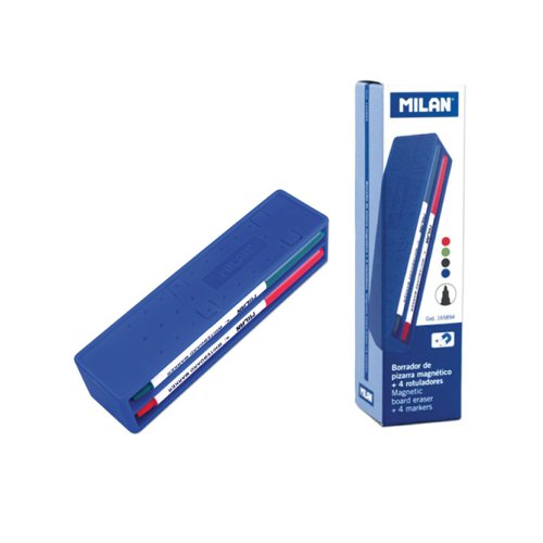 Milan Dry Wipe Magnetic Board eraser and 4 slim markers  ( Box 6 )