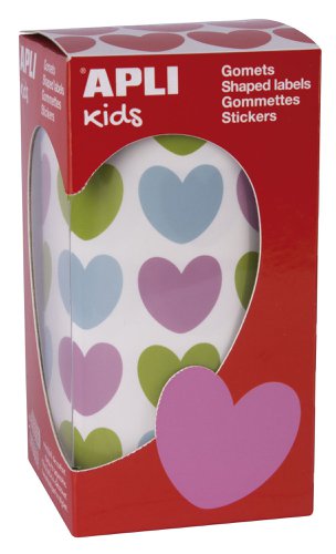 APLI Roll of Fun & Educational FSC stickers Multicolour Hearts 20x18