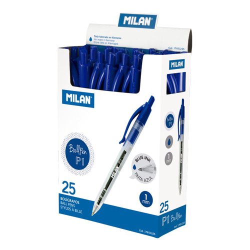 Milan P1 Crystal Longlife Ballpens - Blue; Box 25