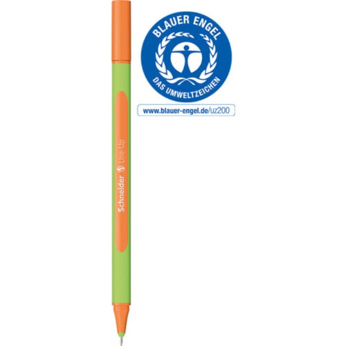 Schneider Line- Up Rubberised Triangular Bioplastic Fineliner, Metal Tip 0.4mm Orange.  (Worlds first Biodegradable Fineliner) - 191006