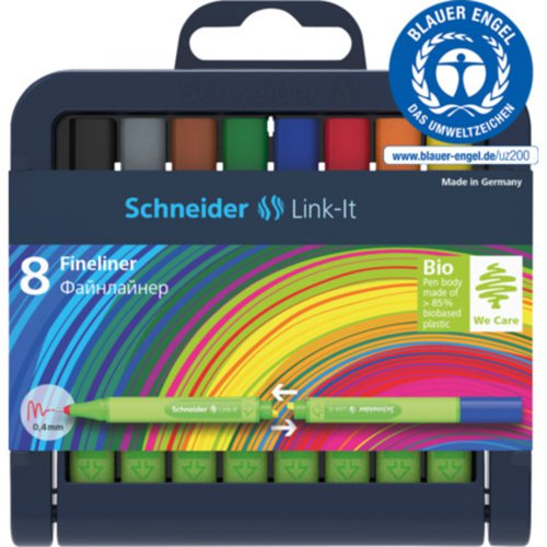 Schneider Link-It ECO Biodegradable Fineliner Stand up Deskset of 8 Pens