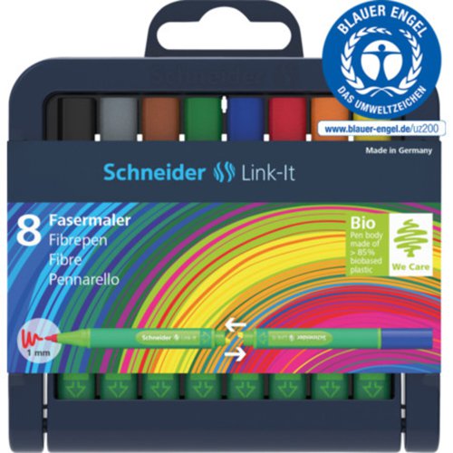 Schneider Link-It Biodegradable Fibrepen Stand up Deskset of 8 Pens