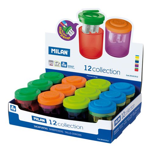Milan Collection Canister Sharpeners; 3 Asstd colours Box 12 - 20161912