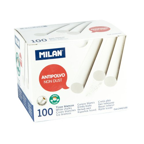 Milan Box 100 White Dustless chalks (Pk6)