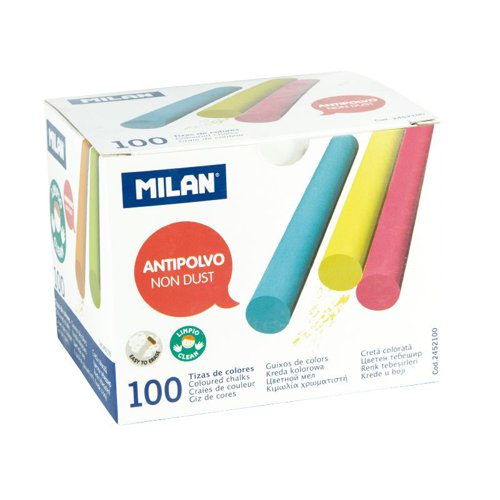 Milan Box 100 Coloured Dustless chalks (Pk6) - 2452100
