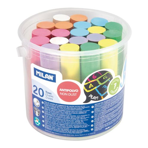 Milan Anti-Dust Jumbo Sidewalk Chalk; Bulk Can of 20; Asstd Colours ( Box 6)