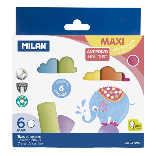 Milan Anti-Dust Jumbo Sidewalk Chalk; 6pk Asstd Colours ( Box 6) - 247206