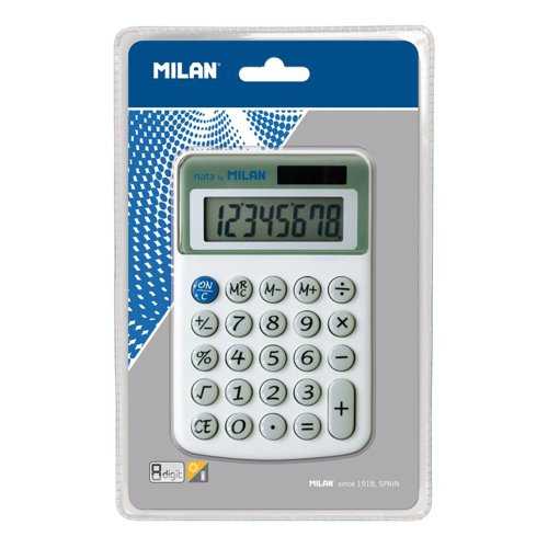 Milan Mini Desk Calculator; 8 Digit Dual Power. Hard Keys Box 5 - 40918