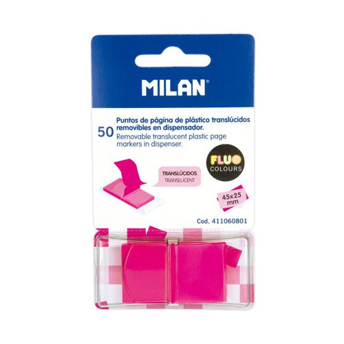 Milan Dispenser 50 Fluo pink page markers Pk 12 - 411060801