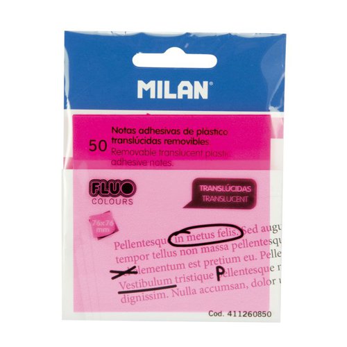 Milan Translucent 76x76mm Sticky Notes - Pink 50 Sheet Pad Pk18