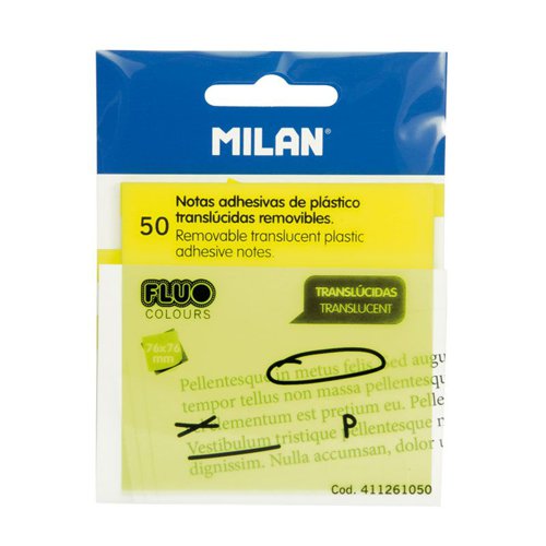 Milan Translucent 76x76mm Sticky Notes - Yellow 50 Sheet Pad Pk18