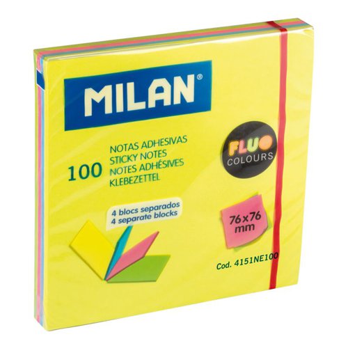 Milan 3x3” Block of Florescent Colours Adhesive Notes 100 Sheets ( Pack 10)